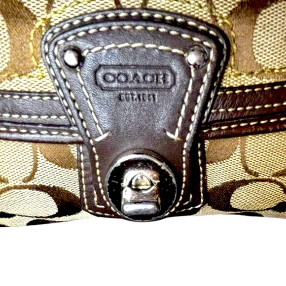 Coach Vintage Double Wristlet Signature Tan Canvas Brown Leather Trim Turnlock - Picture 4 of 15